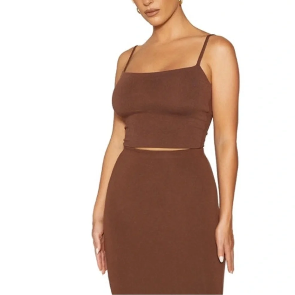 NAKED WARDROBE SOLID VIBES CHOCOLATE BROWN CROP TANK XL